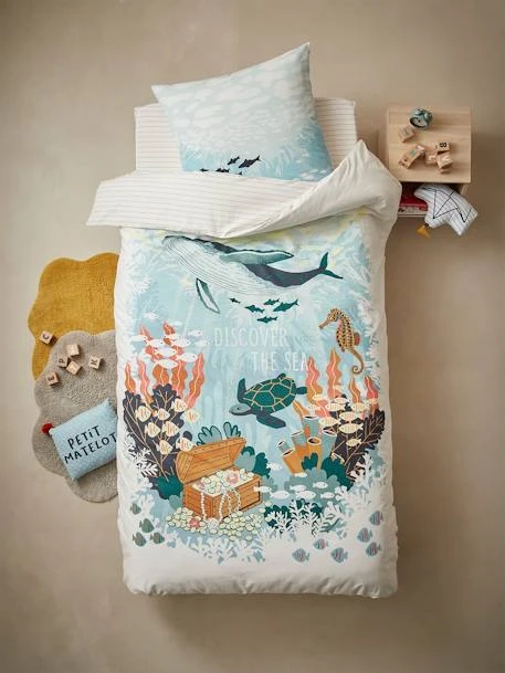 Drap-housse Enfant DEEP OCEAN écru Rayé Caramel - Vertbaudet 2 Drap-housse Enfant DEEP OCEAN écru Rayé Caramel - Vertbaudet – Image 2