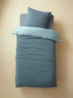 Parure Enfant Bicolore Housse De Couette + Taie D'oreiller En Gaze De Coton Bleu - Vertbaudet -Magasin De Literie Pour Enfants parure enfant bicolore housse de couette taie doreiller en gaze de coton 2